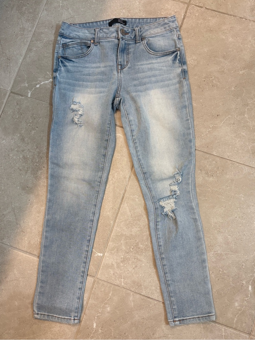 1822 Womens Mid Rise Ankle Skinny Jeans Light Blue Distressed Size 4 Y2K EUC